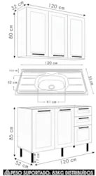 Armário Cozinha Balcão Com Pia 120cm CP3 Zaya Branco T01    - Mpozenat