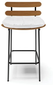 Kit 04 Banquetas Costela Corino Branco Base Metálica Preto - D'Rossi