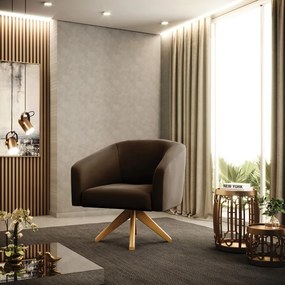 Poltrona Decorativa Giratória MA30 Stella Suede D03 - D'Rossi - Marrom