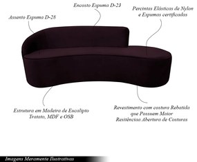Sofá Decorativo 3 Lugares 210cm Abby Encosto Esquerdo Curvo Veludo Uva G15 - Gran Belo