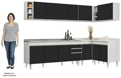Armário de Cozinha Modulado de Canto 7 Peças CP36 com Pia Inox Branco/