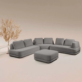 Sofá de Canto Modulado Vercelli 522cm com Almofadas Soltas e Puff Veludo Luxo Cinza G92 - Gran Belo