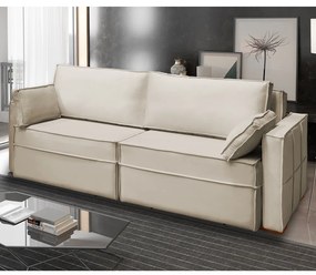 Sofá Cama Ferrari Retrátil e Reclinável 2,15m Veludo Nude