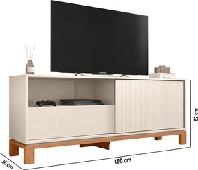 Rack Bancada Tv Para Sala de Estar 150cm Visari Off White/Freijó C01 - D'Rossi