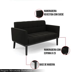 Poltrona Namoradeira Decorativa Karen Pés Fixo em Madeira Preto Suede Preto G19 - Gran Belo