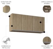 Armário de Cozinha Aéreo 120cm 3 Portas Virgínia Castanho   - Lumil