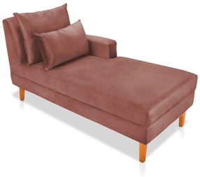 Divã Chaise Chloe 160 cm Veludo Pés Chanfrado Castanho - D'Rossi - Rose