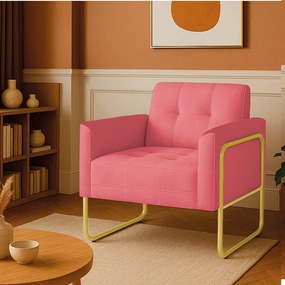 Poltrona Sala Industrial Alta Tubo Dourado Elisa Suede D03 - D'Rossi - Rose