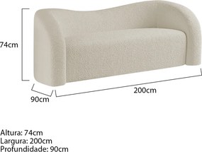 Sofá Curvo 3 Lugares Orgânico Sala Recepção Escritório Coréia 200cm Bouclé