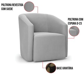 Poltrona Decorativa Base Giratória Stella Max Suede D03 - D'Rossi - Cinza