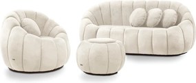 Sofá 2 Lugares com Puff e Poltrona Orgânica Fixa Cloud Bouclê E03 - D'Rossi - Bege