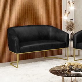 Sofá 2 Lugares Namoradeira Industrial Dourado Stella Sintético PU D03 - D'Rossi - Preto