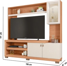 Estante TV 55 Pol 190cm Sala de Estar Liri Freijó/Off White C01 - D'Rossi