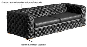 Sofá 3 Lugares Gênova 240cm Couro Preto G58 - Gran Belo