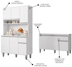Cozinha Compacta Márcia e Balcão Gabinete Sem Tampo Tatiane 120cm Bran