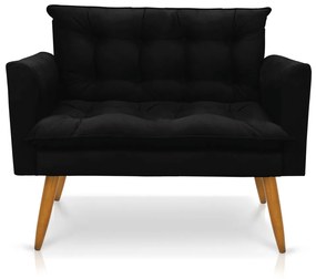 Kit 1 Sofá Namoradeira e 1 Poltrona Tais Suede Pés Palito Castanho - D'Rossi - Preto