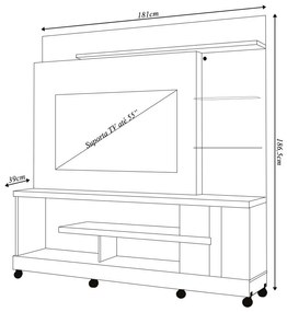 Home Theater Maxim MDP Porta 2 Prateleiras Iluminação LED até 55 Calacata/OffWhite G97 - Gran Belo