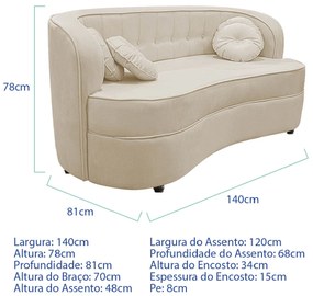 Sofá Curvo 2 Lugares Orgânico Sala Recepção Escritório Decorativo Luxo Panamá 140cm Bouclé