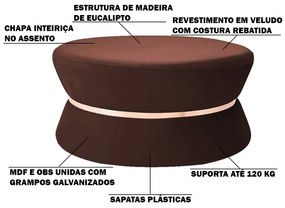 Kit 02 Puffs Decorativo Sala de Estar 95cm Dhaka Veludo Marrom G15 - Gran Belo