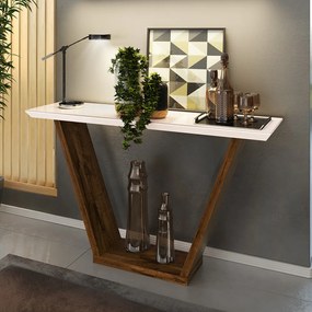 Aparador Sala Estar 136cm Tampo MDF c/ Vidro Lótus D04 - D'Rossi - Trufa/Creme
