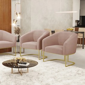 Poltrona Decorativa Industrial Dourado kit 2 Stella Bouclê D03 - D'Rossi - Rose
