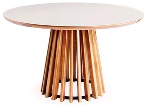 Mesa de Jantar Brisa Tampo Redondo Vidro Off White Base Verniz Mel 110cm - 56631 Sun House
