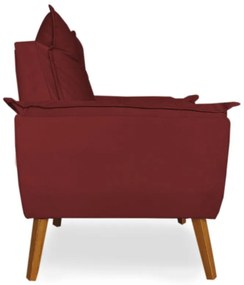 Poltrona Decorativa Apolo Pés Madeira Suede Bordô - Sheep Estofados - Vermelho escuro
