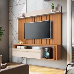 Painel Suspenso Decorativo Self Ripado pata TV até 55" Cinamomo/Off White G26 - HB Móveis