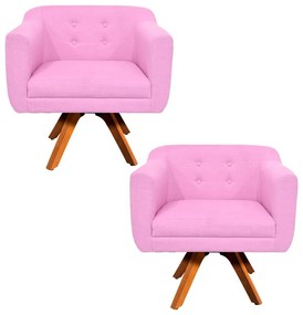 Kit 02 Poltronas Giratória Julia Linho Base Madeira MM30 D01 - D'Rossi - Rosa Chiclete A08