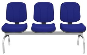 Longarina Riade Diretor 3 Lugares Assento e Encosto Cor Azul Base Metal Cromado - 68254 Sun House