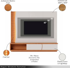 Home Suspenso para TV até 65 MDP/MDF Sabat 179cm Fitas LED Portas Basculantes Off White/Freijó G73 - Gran Belo