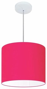 Lustre Pendente Cilíndrico Md-4143 Cúpula em Tecido 35x25cm Rosa Pink - Bivolt