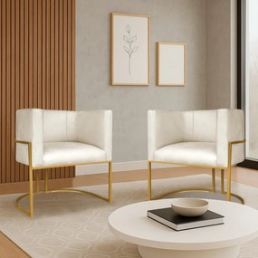 Kit 2 Poltronas Dália Luxo Moderna Estofada Design Sofisticado com Base de Ferro Dourado Corano