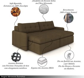 Sofá Retrátil Bipartido Sala de Estar Belém 244cm Couro Capuccino G52 - Gran Belo