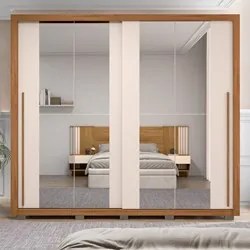 Guarda Roupa Casal 2 Portas de Correr e 8 Espelhos Praticus Freijó/Off
