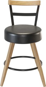 Banqueta Baixa Cozinha 50cm Encosto Pé Madeira Kyara Pu S02 - D'Rossi - Preto