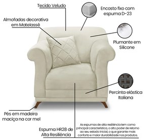 Poltrona Sala de Estar Pé de Madeira Julieta Veludo S04 - D'Rossi - Bege