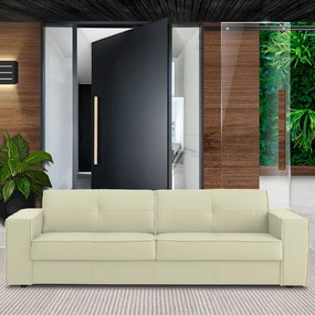 Sofá 3 Lugares Sala de Estar Pés Madeira Laus 242 cm Couro Off White G43 - Gran Belo