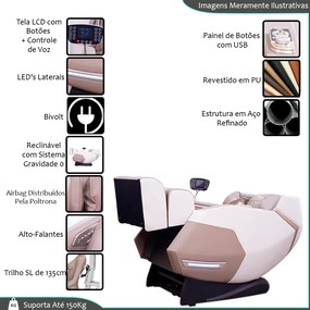 Poltrona de Massagem Elétrica Reclinação Gravidade Zero 3D Marvin Tela LCD PU Bege G94 - Gran Belo