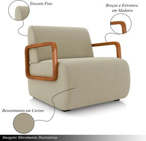Kit 2 Poltronas Decorativa Sala de Estar Odessa Braços em Madeira Veludo Bege G33 - Gran Belo