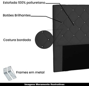 Cabeceira Decorativa Casal 1,40M Tàzio Suede Preto G63 - Gran Belo
