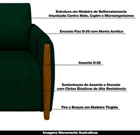 Sofá Decorativo 3 Lugares 223cm Maceió Veludo Verde G45 - Gran Belo