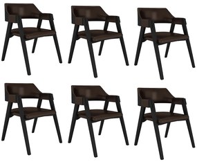 Kit 6 Cadeiras Sala de Jantar e Jogos Carteados Madeira Maciça Poker PU Marrom/Preto G42 - Gran Belo