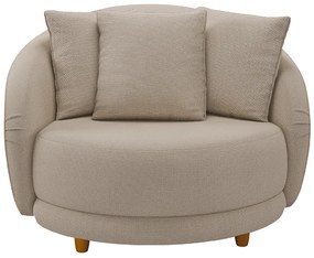 Poltrona Galáxia Pés Madeira Base Fixa com Almofadas Linho Off White G45 - Gran Belo