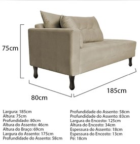 Kit Diva Recamier Azura 185cm Lado Direito e 02 Poltronas Classic Suede - ADJ Decor