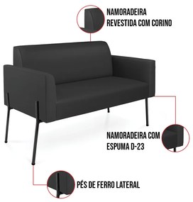 Sofá Namoradeira e 2 Poltronas Pé de Ferro Preto Marisa Corino D03 - D'Rossi - Preto
