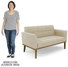 Sofá Namoradeira e 2 Poltronas Base Madeira Castanho Ana Suede Bege -