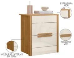 Mesa de Cabeceira 2 Gavetas 51cm Lara Z17 Freijó/Off White - Mpozenato