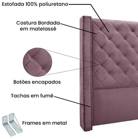 Cabeceira Cama Box King 195cm e Recamier Vicenza Veludo S04 - D'Rossi - Uva