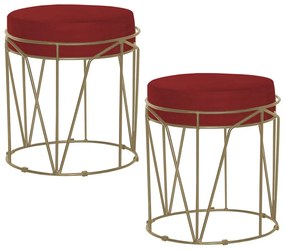 Kit 2 Puffs Decorativo Sala de Estar Base Gold Chloe Suede Vermelho G41 - Gran Belo